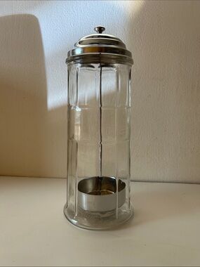 Vintage Clear Glass Sugar Gemco Straw Dispenser with Silver-Tone Lid